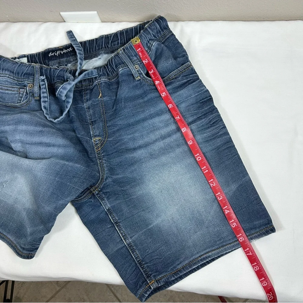 Driftwood Connie‎ Medium Wash Distress Elastic Waist Drawstring Jean Shorts 32